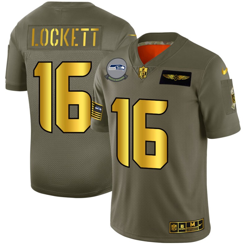 Men's Seattle Seahawks #16 Tyler Lockett 2019 Olive/Gold Salute To Service Limited Stitched NFL Jersey
